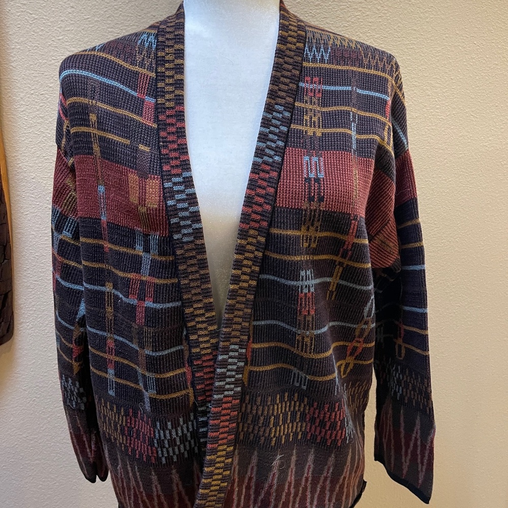 Peruvian Connection Geometric Open Cardigan Size … - image 1